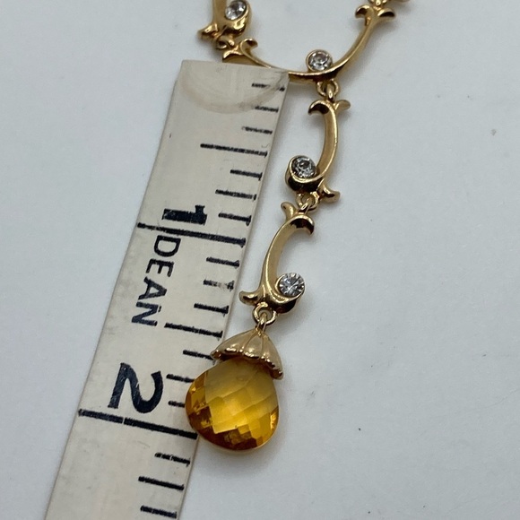 Vtg Avon NR  Rhinestone Facet Cut Orange Lucite Gold Tone Necklace 16” + 2” Drop - Picture 4 of 5